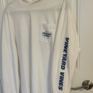 Vineyard Vines Cream Hoodie with Blue Logo